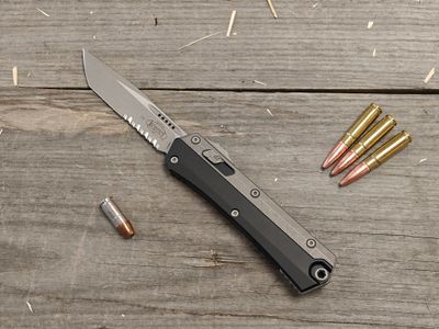 Microtech Glykon Tanto &amp; Partially Serrated 3.75" OTF Automatic / Black Aluminum &amp; Titanium / Apocalyptic M390