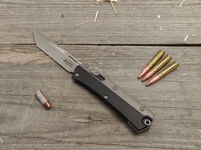 Microtech Glykon Tanto 3.75" OTF Automatic / Black Aluminum &amp; Titanium / Apocalyptic M390