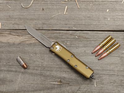 Microtech UTX-85 3" OTF Automatic / Tan Aluminum / Apocalyptic M390