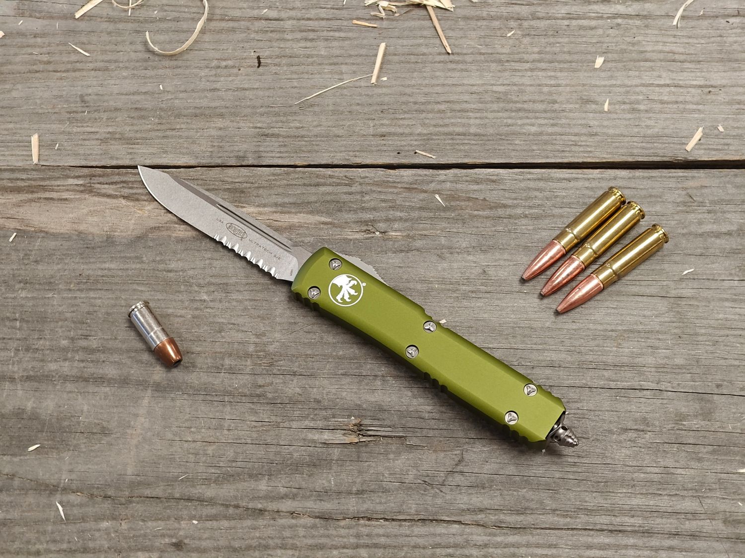 Microtech Ultratech P/S 3.4" OTF Automatic / OD Green Aluminum / Stonewash M390