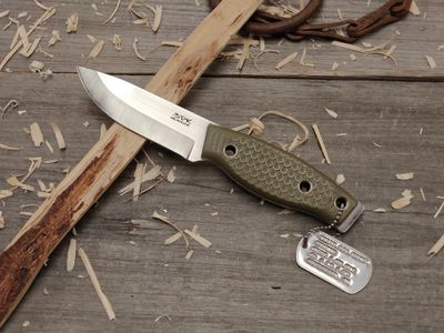 3DK Fuukko 3.75&quot; Fixed Blade, N690 Blade / OD Green G10 / DTA Texture / Leather
