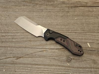 Kershaw Launch 14 3.4&quot; Cleaver Button Automatic / Black Aluminum &amp; Red Carbon Fiber / Stonewash CPM-154
