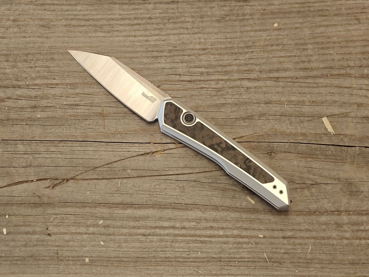 Kershaw Launch 20 3&quot; Button Automatic / Raw Aluminum &amp; Carbon Fiber / Satin MagnaCut