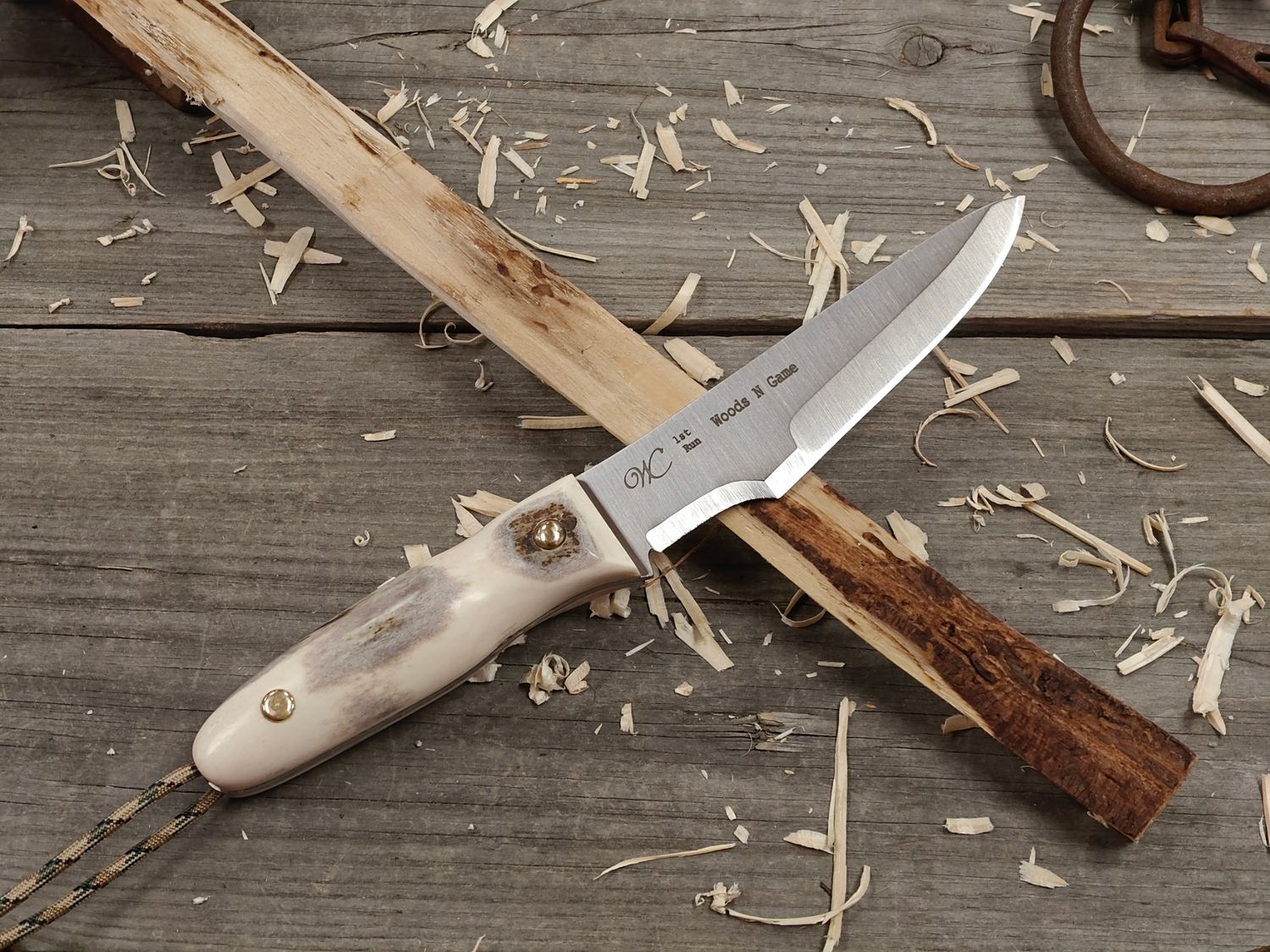 William Collins Woods N Game 5" Fixed Blade / Moose Antler w/ Rounded Brass Pins, White G10 Liners / Satin AEB-L