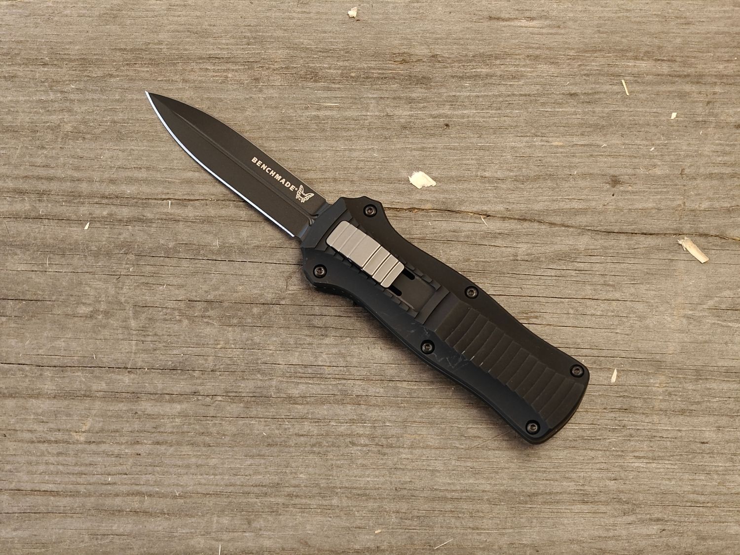 Benchmade Mini Infidel 3.10&quot; D/E OTF Automatic Knife / Black Aluminum / Black D2
