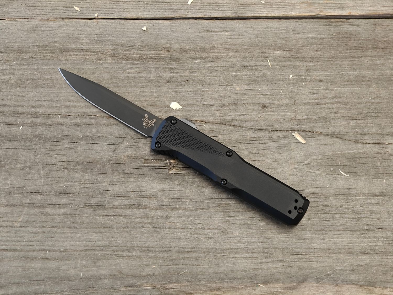Benchmade Phaeton 3.45&quot; OTF Automatic Knife / Black Aluminum / Black S30V