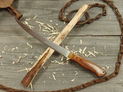 Ron Post Knives 9&quot; Fillet / Multicolored Diamond Wood with Brass Bolster / Satin CPM-154