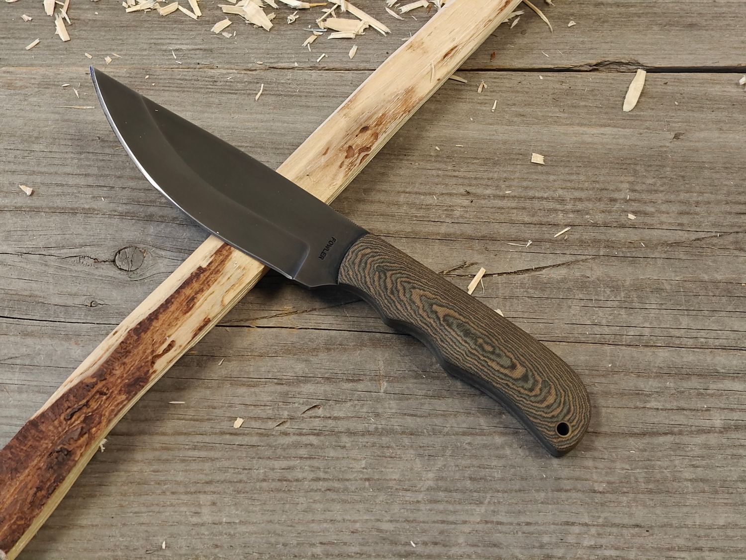 Fowler Custom Knives 1257 4.5&quot; Fixed Blade / Camo Micarta / Dark Satin O1 (Pre-Owned)