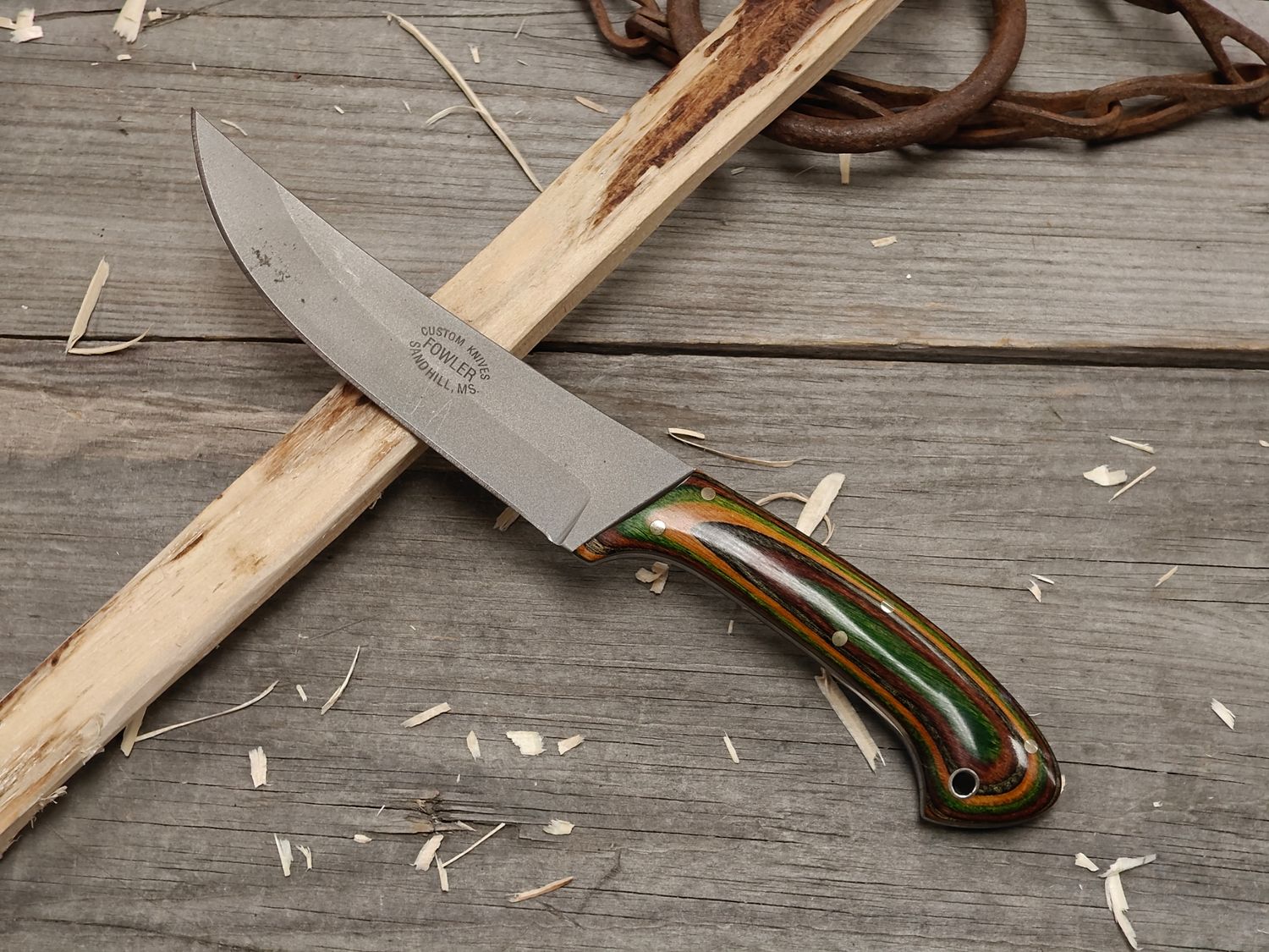 Fowler Custom Knives 5&quot; Fixed Blade / Dymondwood / Bead Blast 1095 (Pre-Owned)