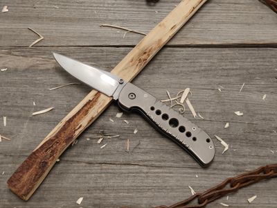 Crawford Knives Custom 3.5" Linerlock Folder / Bead Blasted Titanium w/ Filework / Bead Blasted ATS-34 (Pre-Owned)