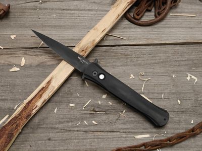 Pro-Tech Large Don Push Button 4.5" Auto Folder / Black Aluminum w/ MOP Button / Black DCL 154CM (Pre-Owned)