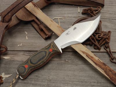 William Collins Pathfinder 5.75" Fixed Blade / Camo Micarta With Orange Liners &amp; Pins / Satin Nitro V