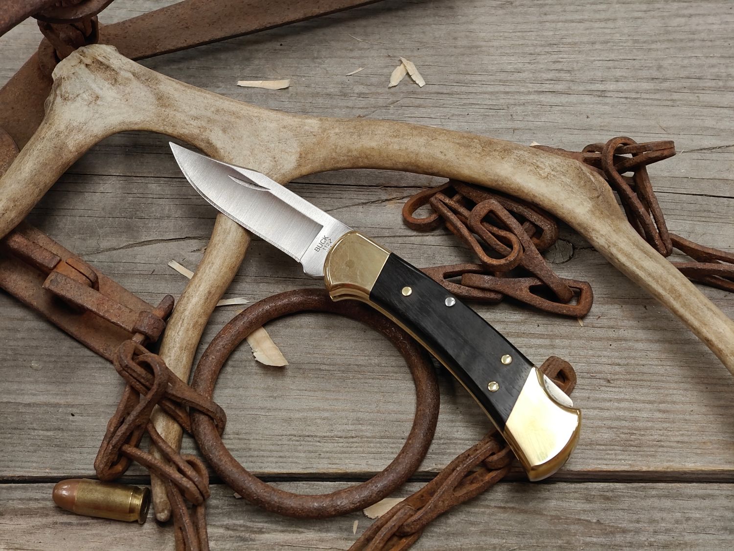 Buck 112 Ranger 3" Lockback Folder / Ebony Wood &amp; Brass / Satin 420HC