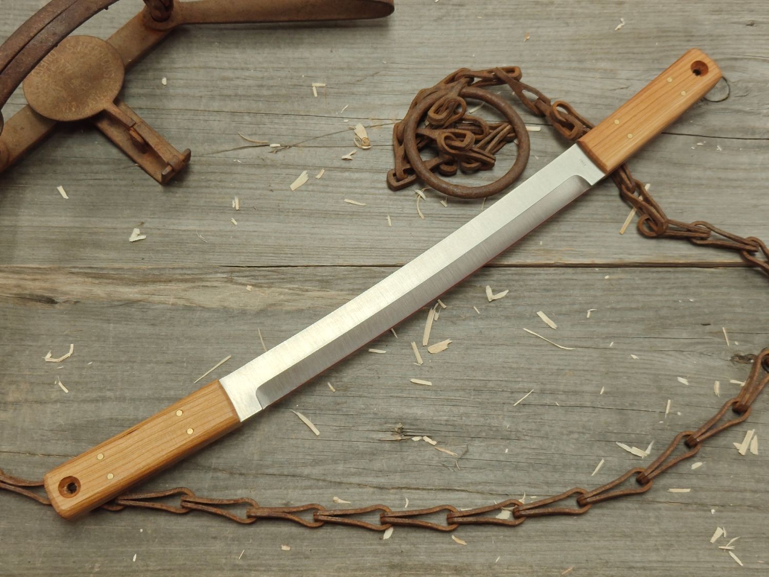 Post Knives 10" Curved Double Edge Fleshing Knife / Wood / CPM 154