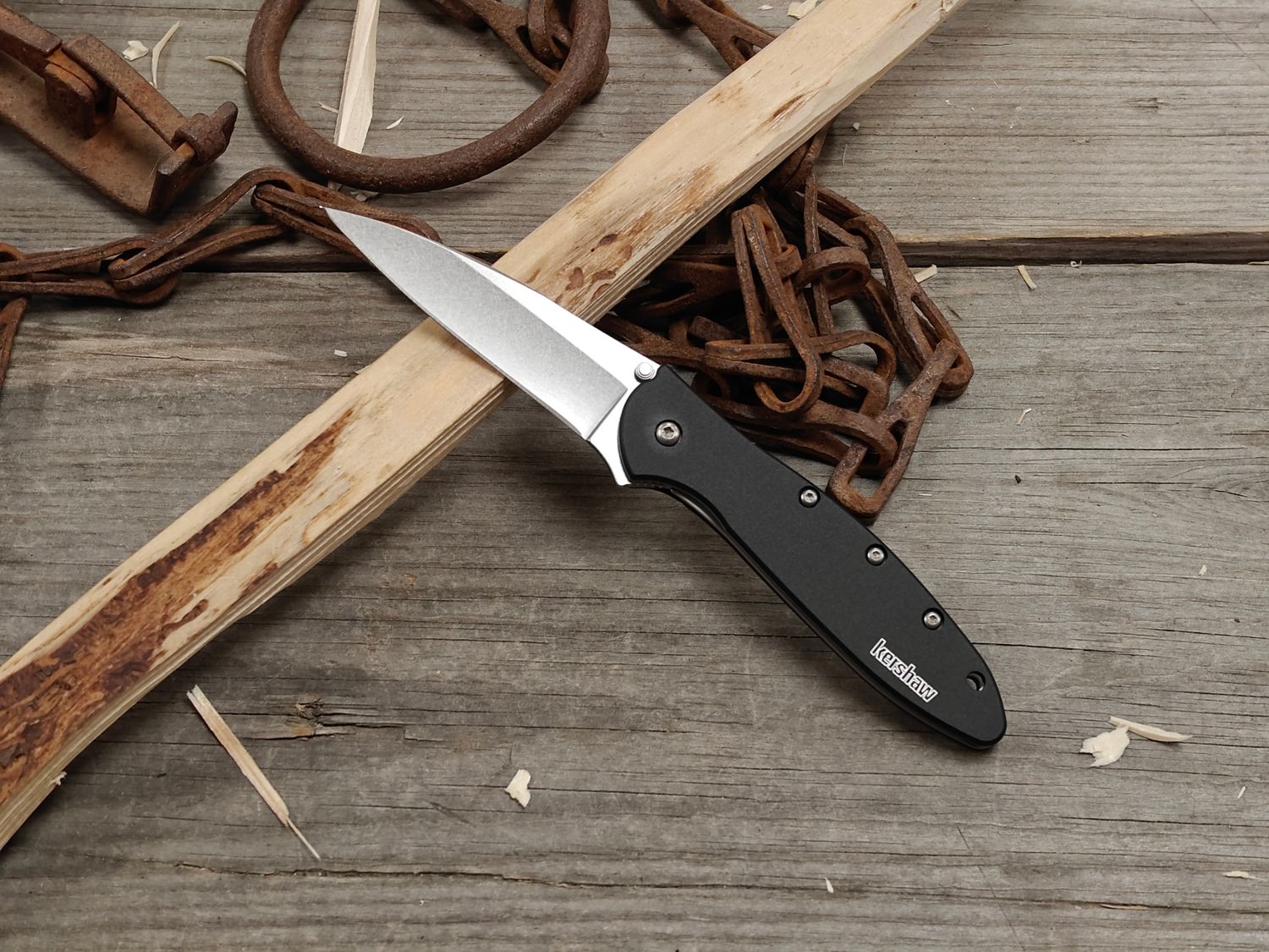 Kershaw Leek 3" Assisted Opening Blade / Black Aluminum / Stonewash 14C28N