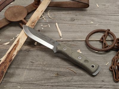 TOPS Knives BOB Brothers of Bushcraft Fieldcraft 4.5" Fixed Blade /  Black Linen Micarta / Stonewashed 1095