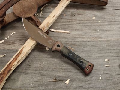 Tops Knives 4.4" Marble's Woodcraft Fixed Blade / Grey and Tan Micarta / Tan 1095