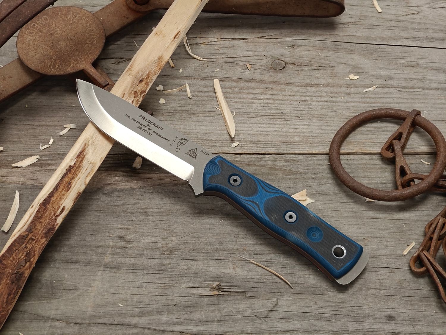 TOPS Knives BOB Brothers of Bushcraft Fieldcraft 4.5" Fixed Blade /  Black &amp; Blue G10 / Stonewashed 154CM