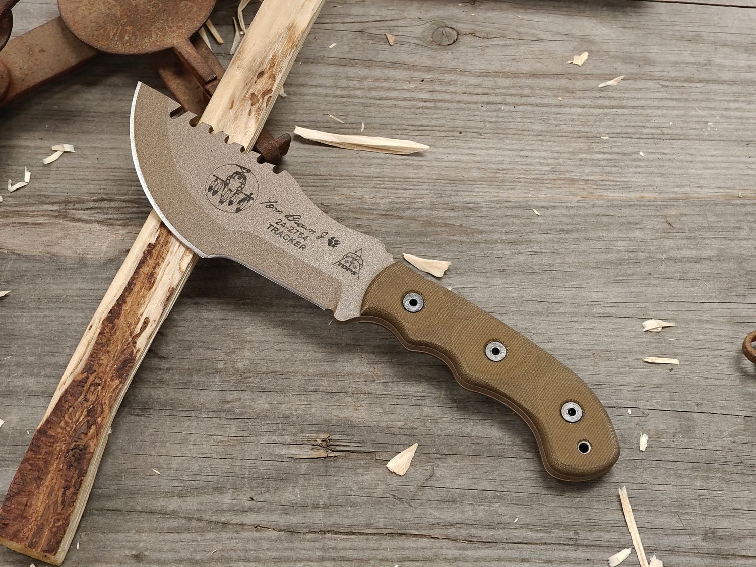 TOPS Knives Tom Brown Tracker #2 4.875"  Fixed Blade / Coyote Tan Micarta / Tan 1095