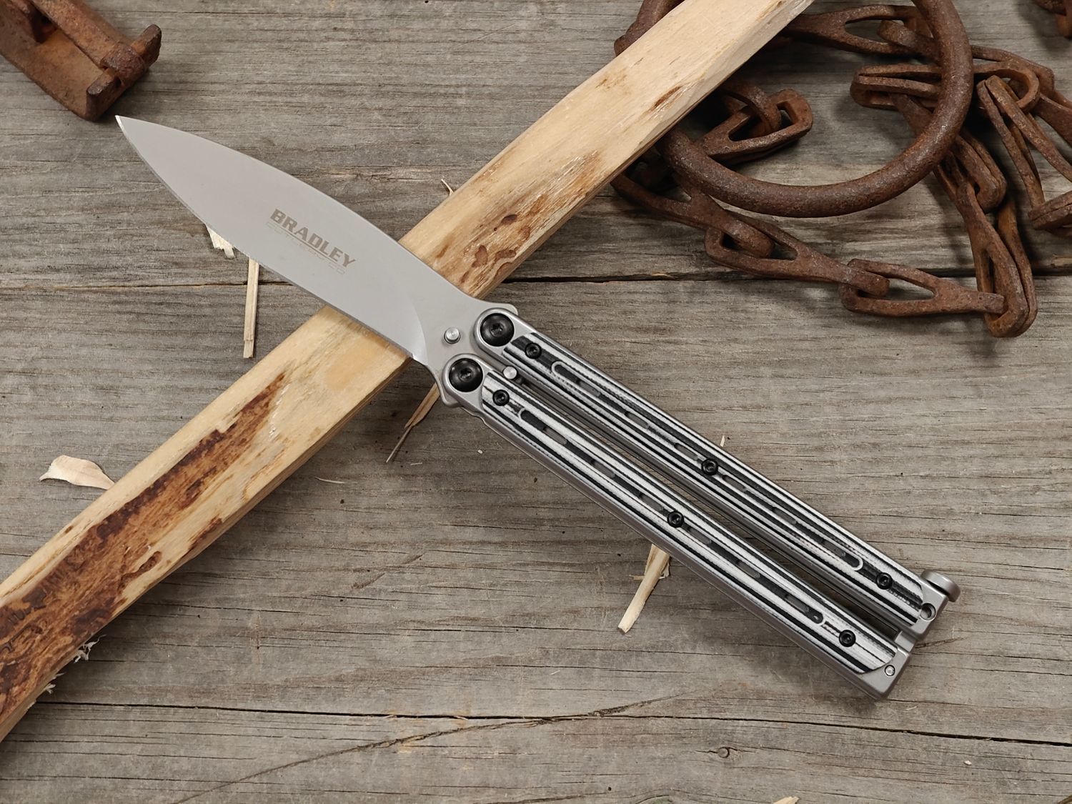 Bradley Kimura 3.875" Butterfly Knife / Black and White G10 / Bead Blast 154CM