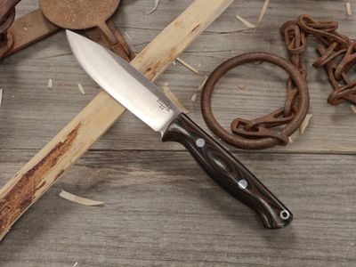 Bark River Up Gunny 4.5" Fixed Blade / Black &amp; Green Linen Micarta W/ Orange Liner / Satin A2  (Pre-Owned)