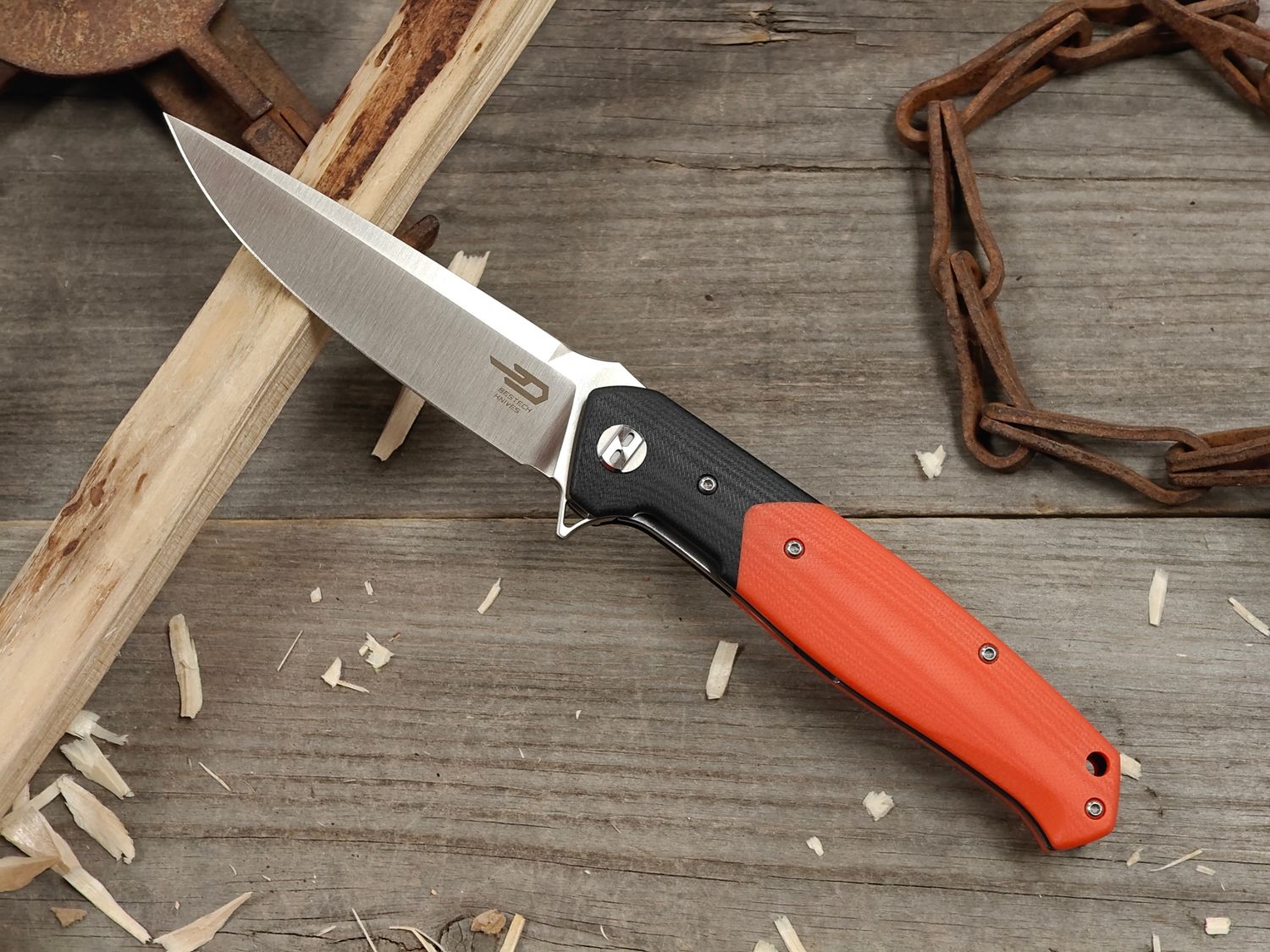 Bestech Knives Swordfish 3.875" Linerlock / Orange and Black G10 / Satin D2