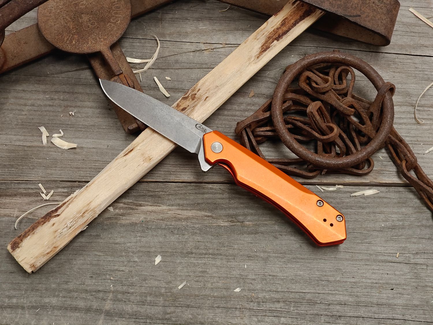 Case Knives Kinzua 3.4" Frame Lock / Orange Aluminum / Stonewash S35VN
