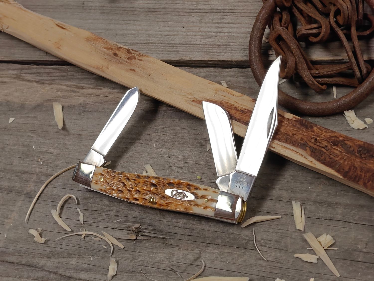 Case Large Stockman Slip Joint / Amber Jigged Bone / Polished Carbon Steel