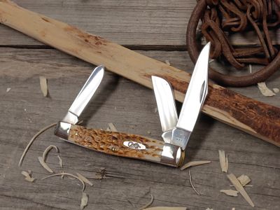 Case Large Stockman Slip Joint / Amber Jigged Bone / Polished Carbon Steel