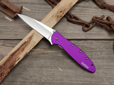 Kershaw Leek 3" Assisted Opening Blades / Purple Aluminum / Bead Blasted 14C28N