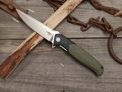 Bestech Knives Swordfish 4" Linerlock / Black and O.D. Green G10 / Satin D2