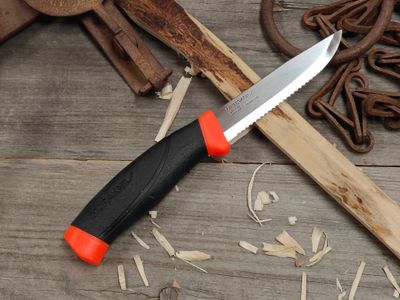 Mora Companion Serrated 4" Fixed Blade / Orange &amp; Black Rubber / Satin Stainless Steel