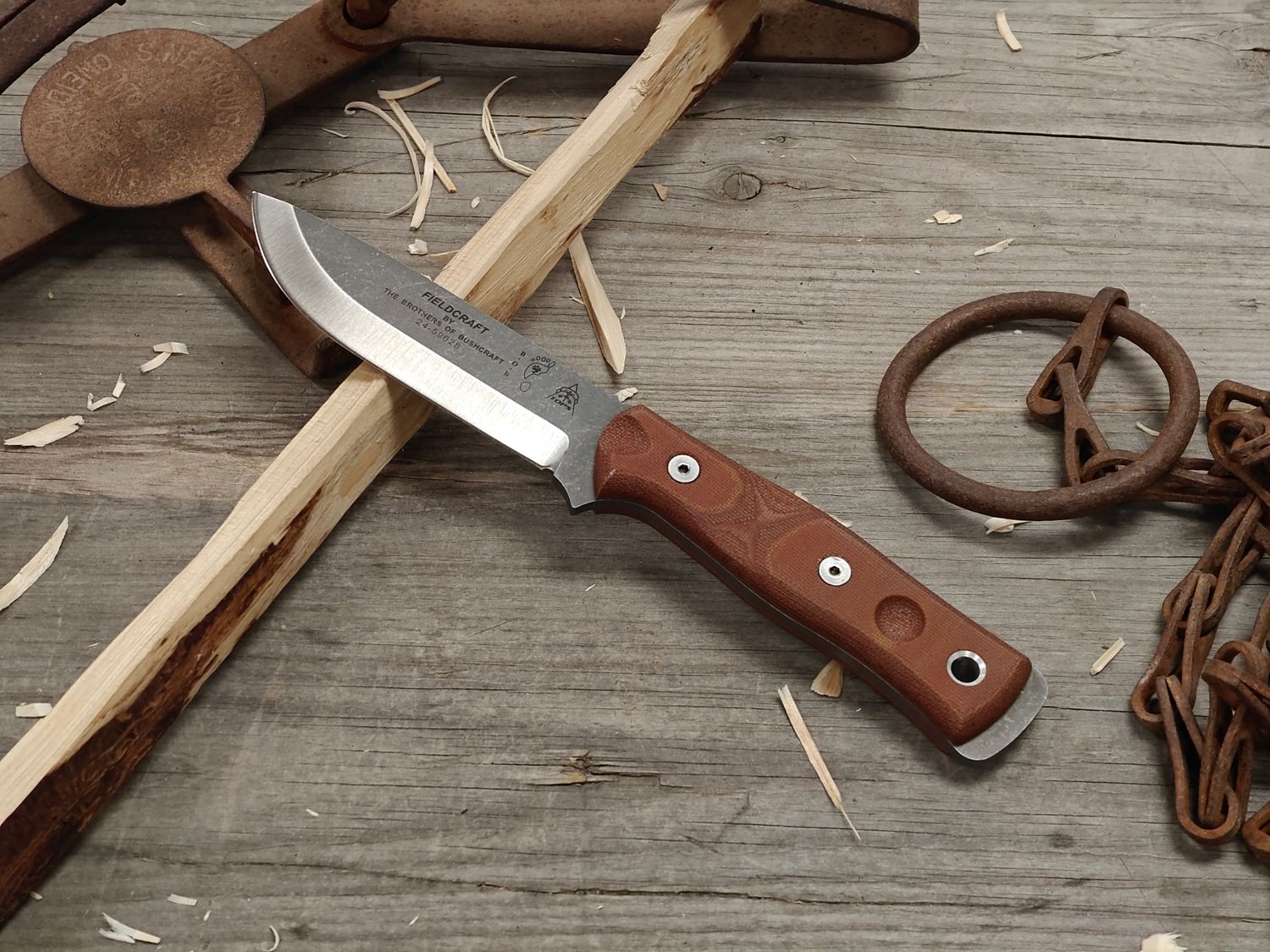 TOPS Knives BOB Brothers of Bushcraft Fieldcraft 4.5" Fixed Blade / Tan Micarta / Stonewashed 1095