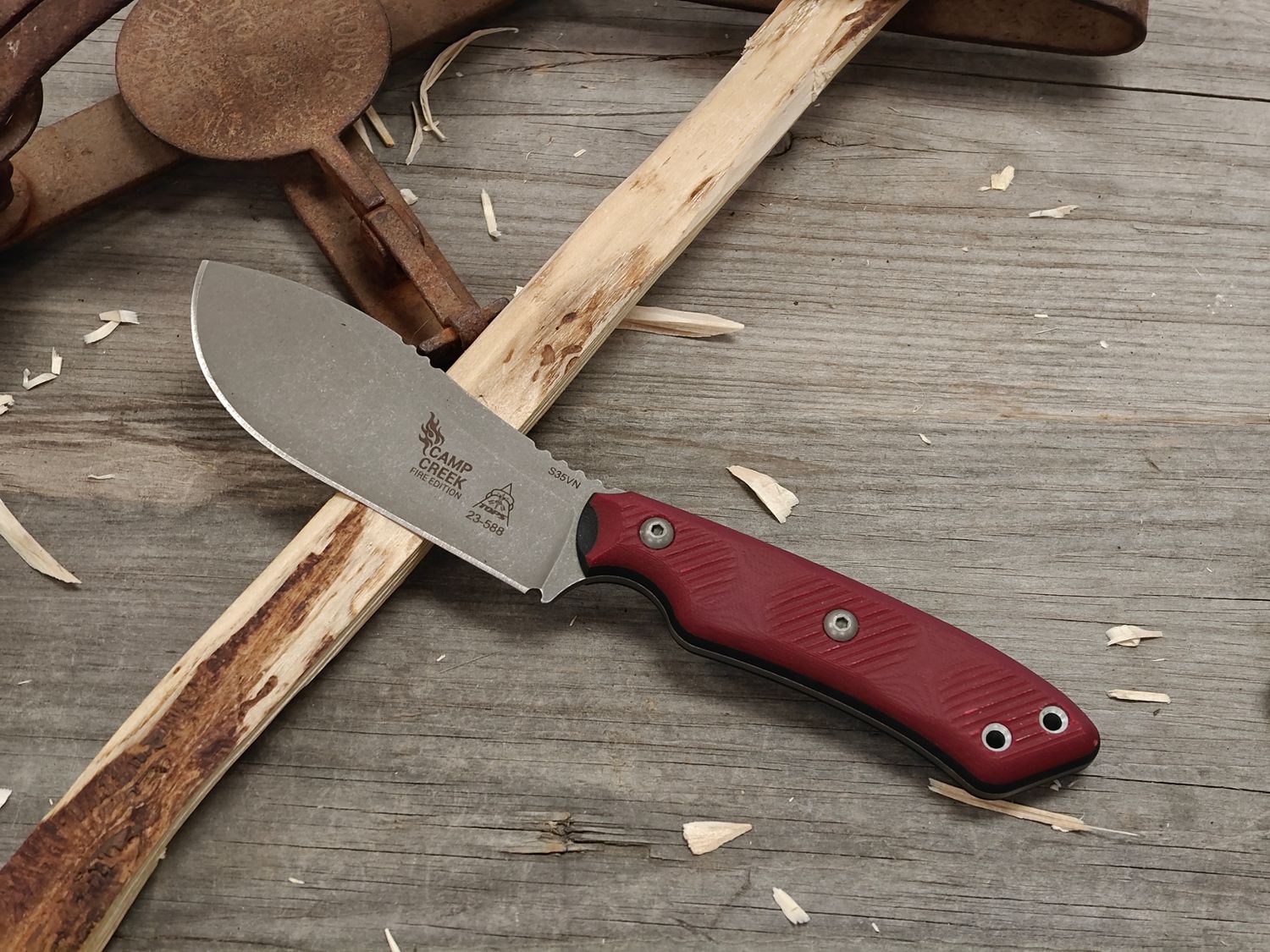 TOPS Knives Camp Creek Fire Edition 4.5" Fixed Blade / Red G10 &amp; Black Liner / Stonewash S35VN