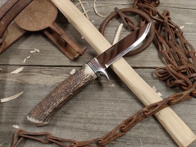 Skala Custom Knives 4" Helle Blade / Red Stag w/ Aluminum Bolster / Mirror Finish 12C27