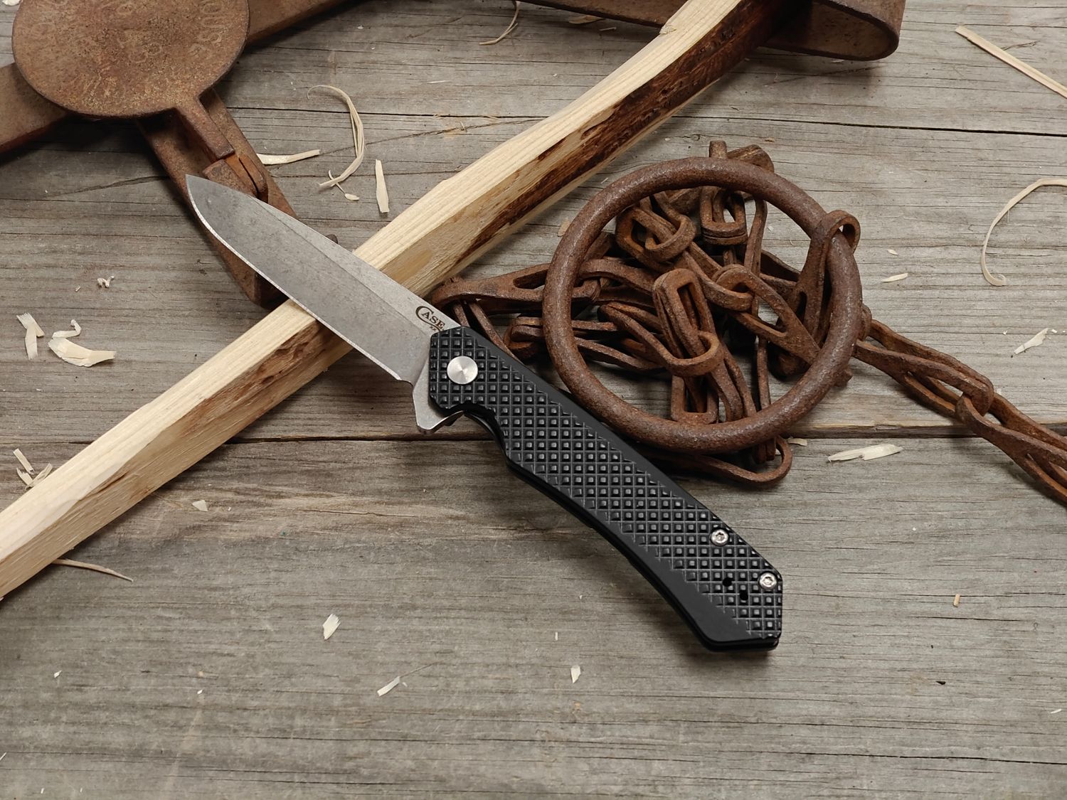 Case Knives Kinzua EDC 3.75" Framelock Folder / Milled Black Aluminum / Stonewashed S35VN
