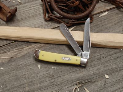 Case Mini Trapper Clip Point &amp; Spey Folding Blades /  Yellow Synthetic / Satin Carbon Steel