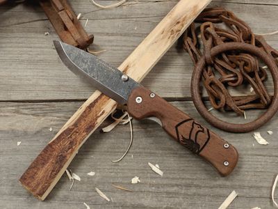 Condor Krakatoa 4.5" Frame Lock / Walnut Wood / Black Stonewash 1095