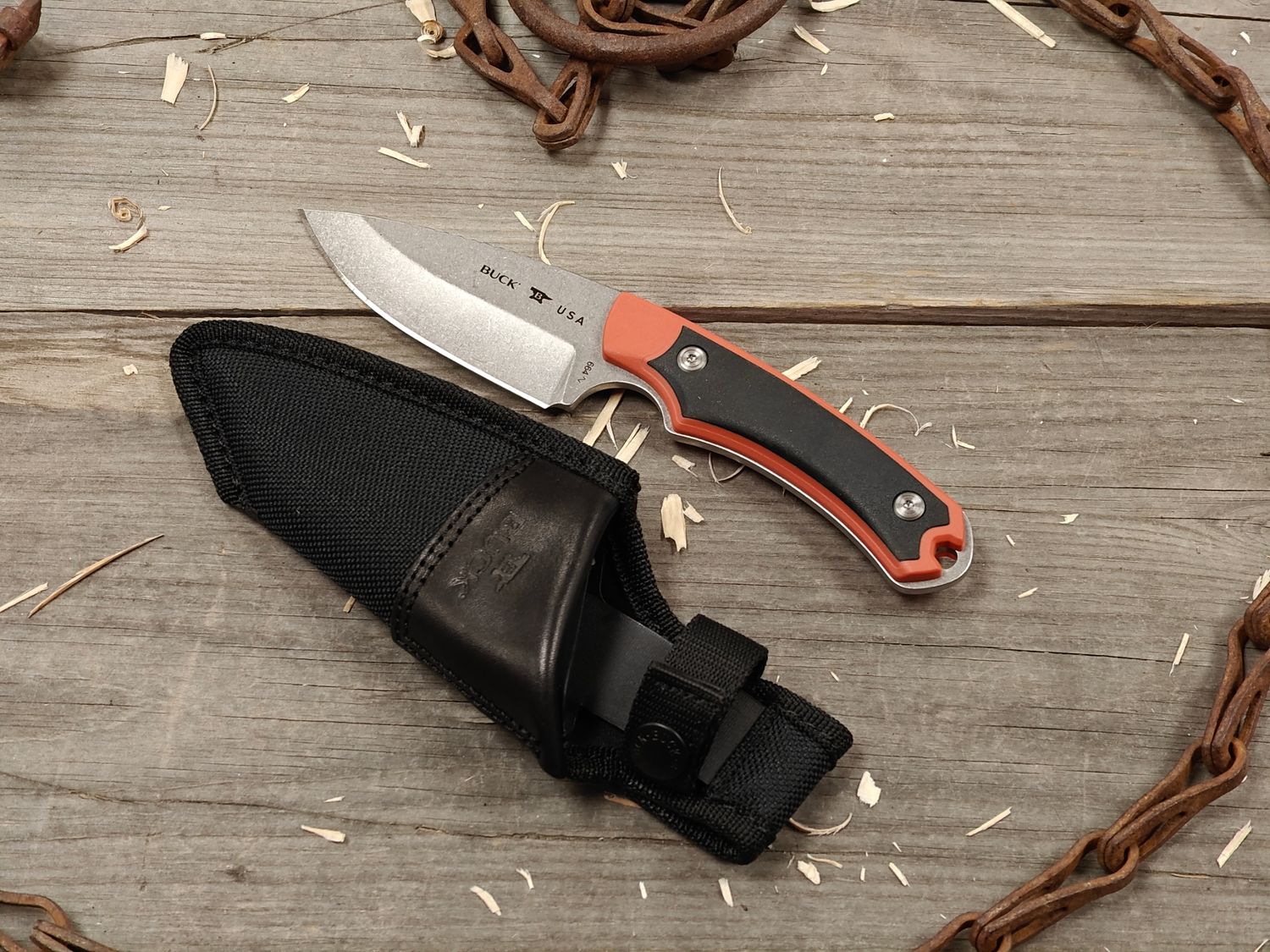 Buck 664 Alpha Hunter Select 3.75" Fixed Blade / Black &amp; Orange Polymer / Stonewash 420HC