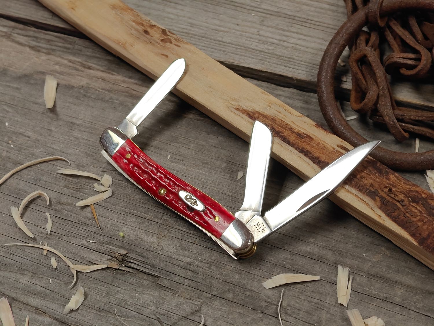 Case Medium Stockman Clip Point, Spey, &amp; Pen Folding Blades / Red Bone / Polished Stainless Steel 