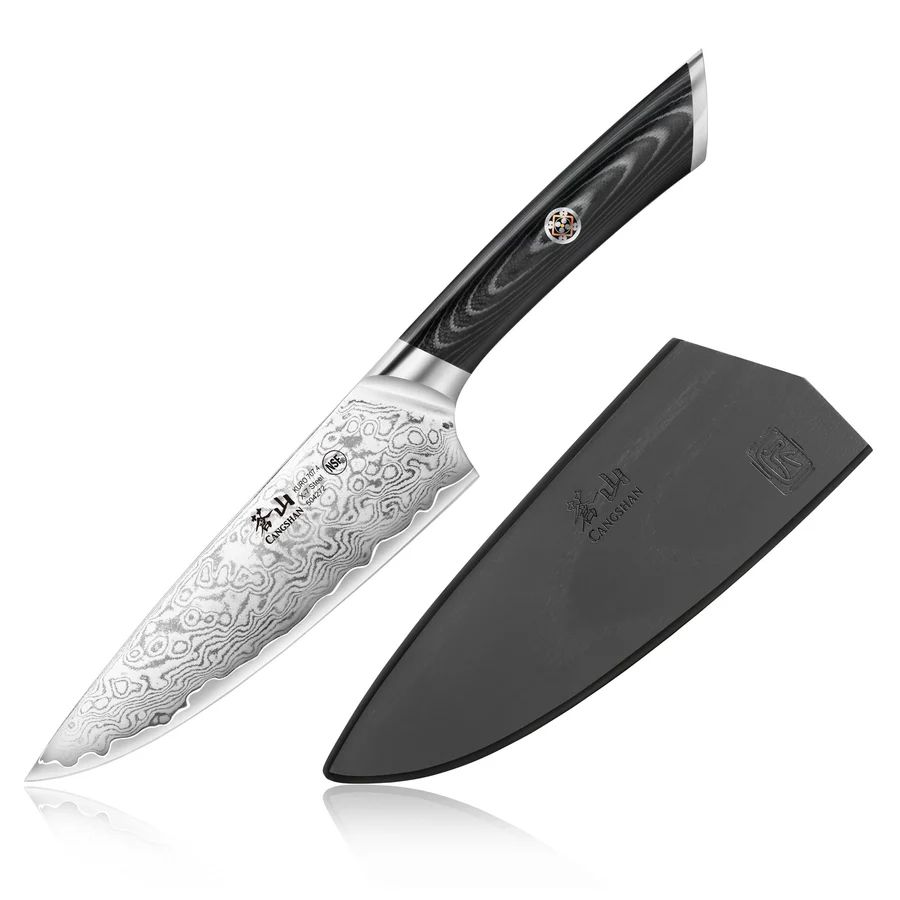 Cangshan Kuro Series 6" Chef Knife / Black And Grey G10 / X-7 Damascus
