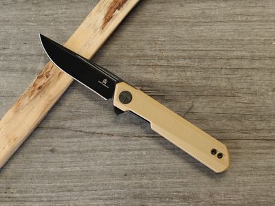 Bestech Knives Mini-Dundee 3" Flipper / Tan G10 / Black D2