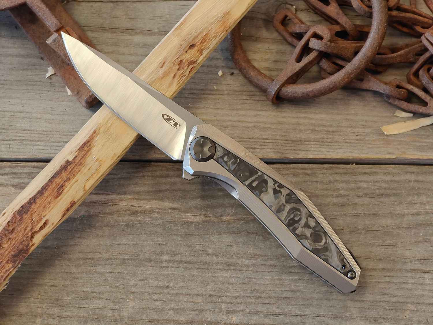 Zero Tolerance 0470 Sinkevich 3.4" Flipper Knife / Marbled Carbon Fiber &amp; Titanium / Satin CPM-20CV (Pre-Owned)