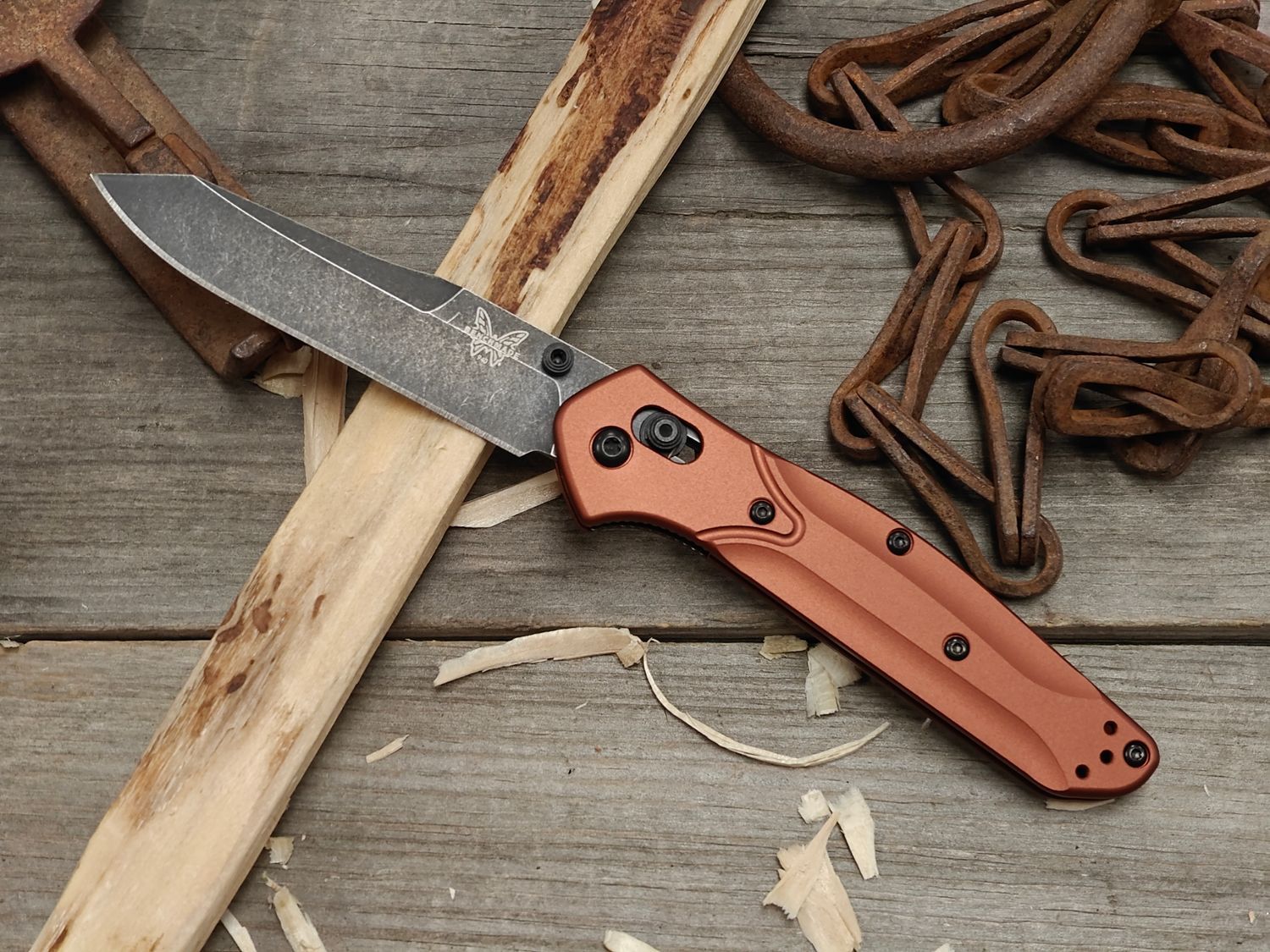 Benchmade Osborne 3.4" AXIS Lock Knife / Burnt Copper Aluminum / Black Stonewash CPM-MagnaCut