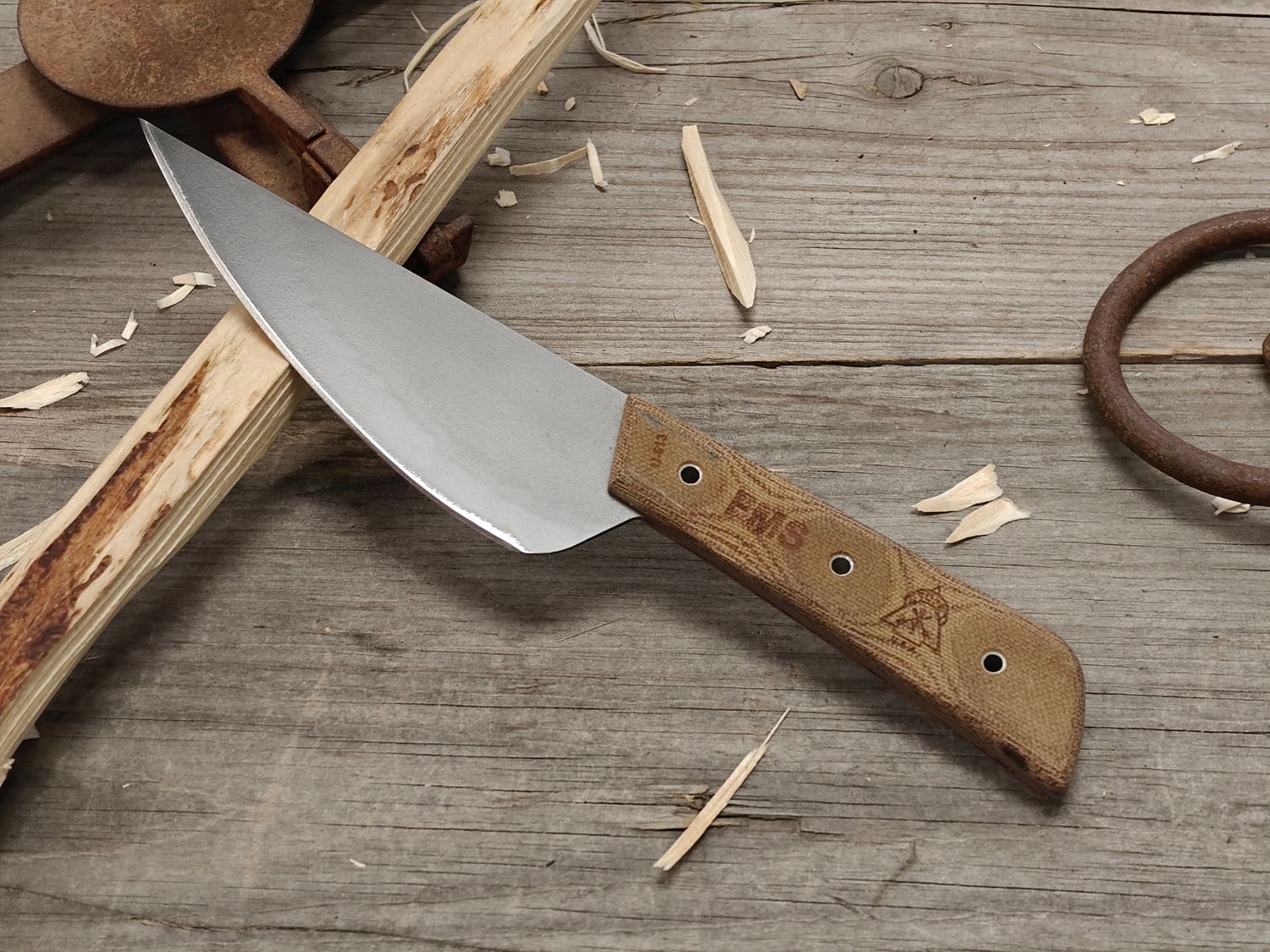 TOPS Knives Frog Market Special 5.25" Fixed Blade / Natural Micarta / Black River Wash 1095 (Pre-Owned)