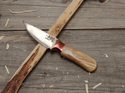 ABE Knives 3.5" Fixed Blade / Stabilized Alaska Birch Burl With Copper Bolster / San Mai 80crv2 &amp; 15n20