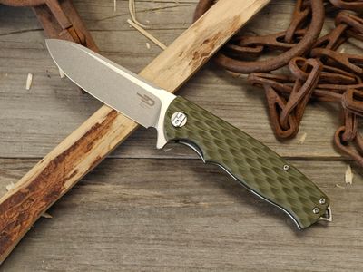Bestech Knives Grampus 3.5" Linerlock / OD Green G10 / Stonewash D2