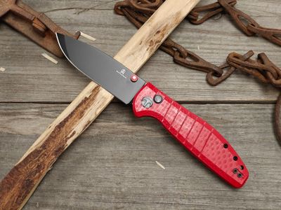 Bestech Goodboy 3.5" Button Lock / Red G10 / Black D2