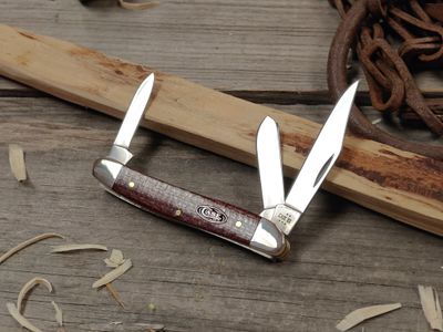 Case Knives Medium Stockman 3.6" Folding Knife / Dark Red Burlap Micarta / Polish Carbon Steel