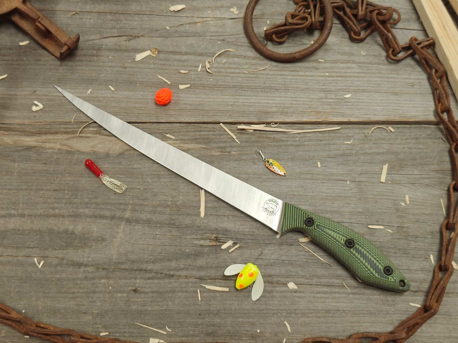 White River Knives Straight 10" Pro Fillet Knife / Black &amp; Green G10 / Stonewashed CPM-S35VN